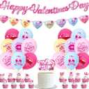 Valentine's Day Party Decorations, Happy Valentines Day Banner with Cupcakes Toppers and Romantic Latex Balloon, Valentines Theme Party Decorations Supplies