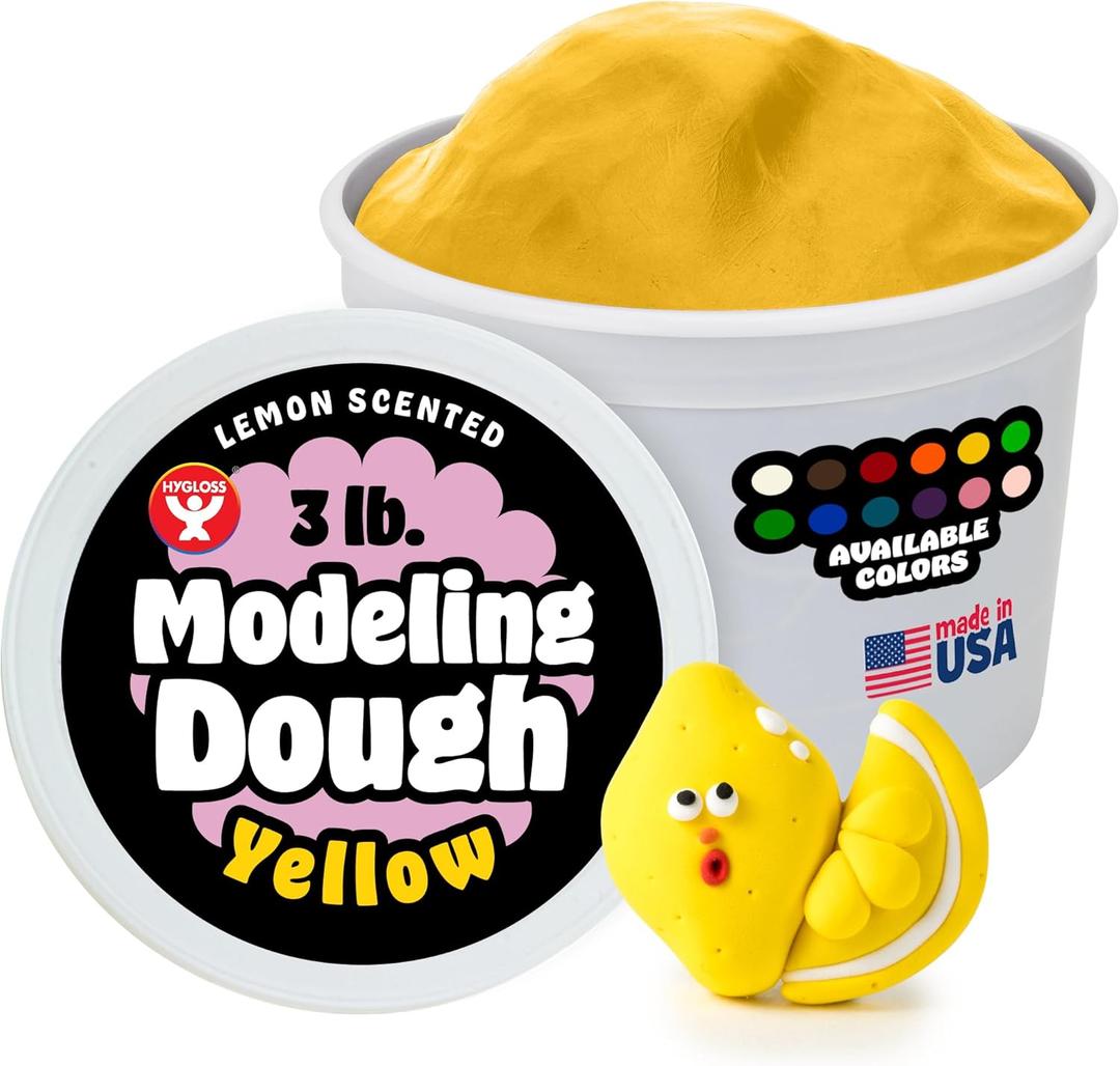 Hygloss Play Modeling Dough for Kids  Safe & Non-Toxic Sensory Dough for Arts and Crafts  3 lb Tub  Play Clay for Toddler Activities, Preschool Classroom Must-Haves  Yellow Color, Scented