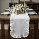 Oudain White Ruffle Table Runner Cotton Fabric 118 x 13.8'' Farmhouse Rustic Ruffled Edge Table Runner Wedding Decor for Spring Baby Shower Bridal Shower Party