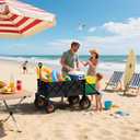 Beach Wagon with Big Wheels for Sand - Heavy Duty 10" Wheel Collapsible Wagons Foldable Large Wagon Cart Folding All Terrain for Camping