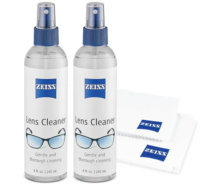 ZEISS Lens Cleaning Kit – (2) 8 oz Lens Spray & Microfiber Cloths
Eyeglasses Cleaning Kit, Travel-Ready Resuable Cloth and Streak-Free Lens Cleaning Solution