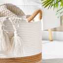 KAKAMAY Large Blanket Basket (20"x13"),Woven Baskets for storage Baby Laundry Hamper, Cotton Rope Blanket Basket for Living Room, Laundry, Nursery, Pillows, Baby Toy chest (White/Brown)