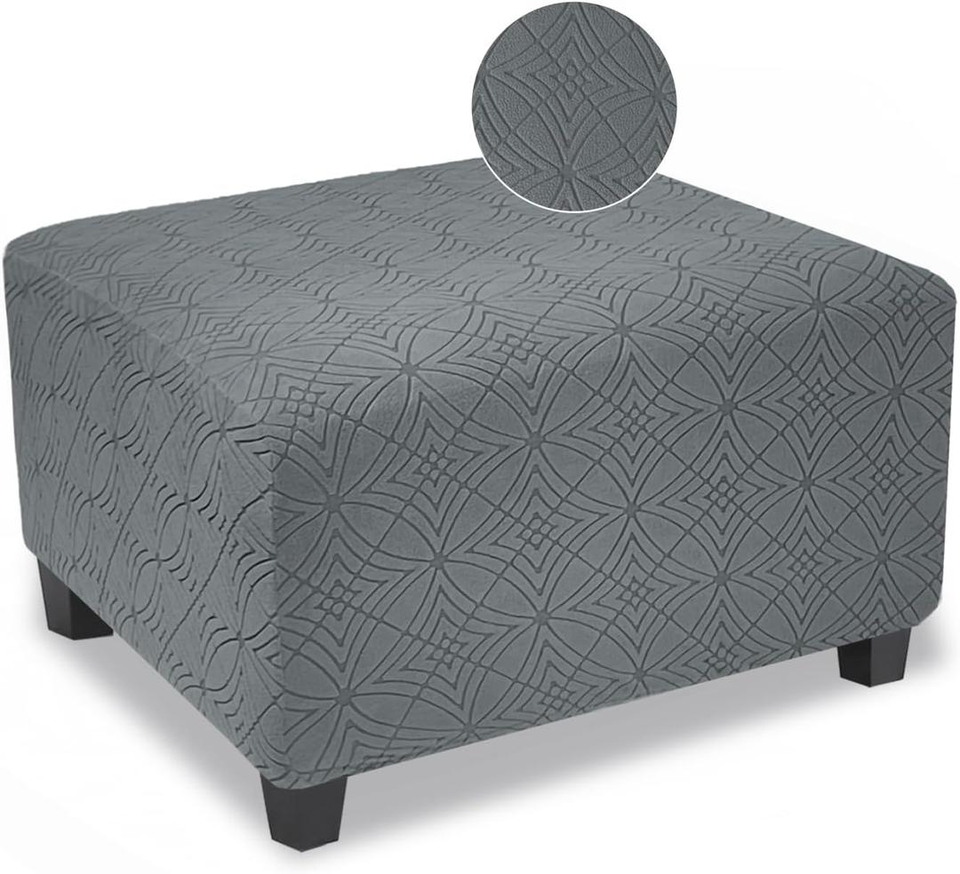 Ottoman Cover Rectangle Large Thick Stretchable Slipcover for Square and Rectangle Ottomans Furniture Protector Footstool Cover for Living Room Decor,Dark Grey,Large
