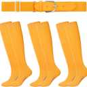 Haysandy Baseball or Softball Sock and Belt Combo Set 3 Football Baseball Socks with Softball Belt for Youth Boys Kids (Small, Gold)