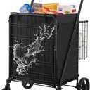 VEVOR Folding Shopping Cart with Removable Waterproof Liner, 330LBS Large Capacity Jumbo Grocery Cart with Dual Basket, 360 Swivel Wheels, Dense Metal Mesh Base, Heavy Duty Utility Cart for Shopping