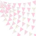 32Ft Goose Party Decorations Pink Gingham Plaid Silly Goose Themed Fabric Banner Triangle Pennant Flag Garland Streamers for Kids Girls Farm Animals First Birthday Baby Shower Duck Garden Supplies