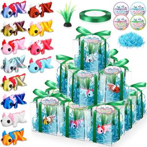 Hiboom 12 Set 3D Printed Axolotl Figures with Gift Box Mini Charms Cute Flexible Articulated Sensory Fidget Stress Relief Toys for Axolotl Party Favors Birthday Party Supplies Graduation Gifts
