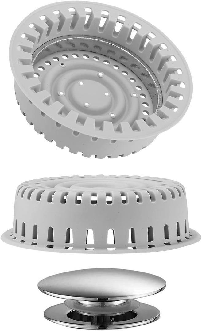 Drain Hair Catcher, Upgraded Protector with Silicone & Stainless Metal Designed for Pop-Up and Regular, Effective Without Slowing Drainage (Gray)