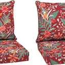 Arden earthFIBER Outdoor Deep Seat Cushion Set (2-Pack), 24 in x 24 in, Weather-Proof, Rain-Proof, Fade Resistant Patio Cushion for Chair, Sofa, and Couch Luau Red Tropical Floral