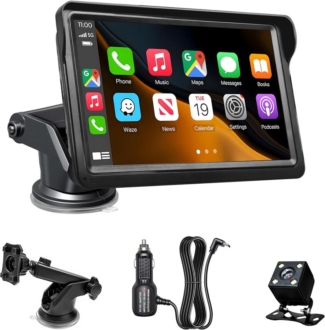 7" Wireless Carplay Screen for Car, for Apple CarPlay & Android Auto, Touch Screen Wireless Car Play Mirror Link with Backup Camera, GPS, Voice Control Carplay Car Stereo