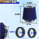 Universal Clamp-On Air Intake Filter, High Flow Closed-Top Cool Air Filter Cleaner, 76 89 102MM Performance Round Tapered Cone Air Filters, Washable Replacement Filter for Car Truck (Silver&Blue)