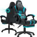HOFFREE Gaming Chair Massage with Speakers Bluetooth and Footrest Big and Tall Video Game Chair for Heavy People 400lb with Massager for Adults Blue and Black