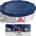33 ft Round Pool Cover for Above Ground Pools, Above Ground Pool Cover, Swimming Pool Cover, 33 Foot Round Winter Pool Cover, Keeps Out Debris, Cold and UV Resistant, Supreme Mesh, Navy Blue