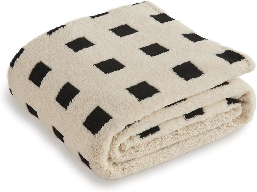 Fleece Blanket for Couch for Bed320GSM - Black and White Checkered Blanket Throw, Christmas Blanket Cozy Blankets for Women Gift, 50x60 Inches