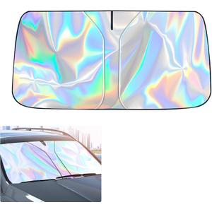 Windshield Sun Shade with Storage Pouch Keep Interior Cool, Foldable Laser Titanium Silver Front Window Shield Blocker Screen Visor Protector Cover Universal Fit for Car Truck SUVs (S)