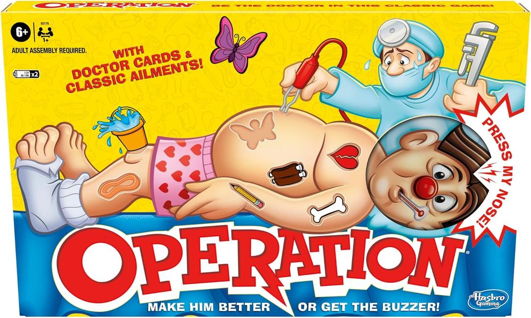 Hasbro Gaming Operation Electronic Board Game with Doctor Cards and Funny Ailments, Kids Games, 1+ Players, Funny Board Game for Children Ages 6+ (Multi)