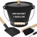 Mini Ash Bucket with Lid, Shovel and Broom, 1.5 Gallon Fireplace Metal Bucket with Lid, Charcoal Bucket and Ash Can for Fireplace, Ashes, Fire Pits, Hearth, Wood Burning Stoves