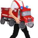 Kids Fire Truck Costume with Siren and Fire Lights, Funny Truck Costume Onesie with Helmet for Boys and Girls (5-7Y)