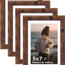 KINLINK 5x7 Picture Frame Rustic Brown Set of 4, Wooden Photo Frames Matted 4x6 with Plexiglass for 4x6 with Mat or 5x7 without Mat for Table and Wall Display