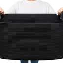 Goodpick Large Blanket Basket Living Room, 21.6" x 14.9" x 11.8" Woven Storage Basket for Blankets, Toys, Rectangle Rope Dirty Clothes Baskets for Nursery, Bedroom, Black