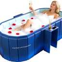 Portable Foldable Bathtub, Freestanding Bathtub No Installation, Bathroom SPA Soaking Bath Tub, Shower Stall Collapsible Hot & Ice Bath Tub (Blue with Storage Rack, 47.2"L x 21.6"W x 19.6"H)