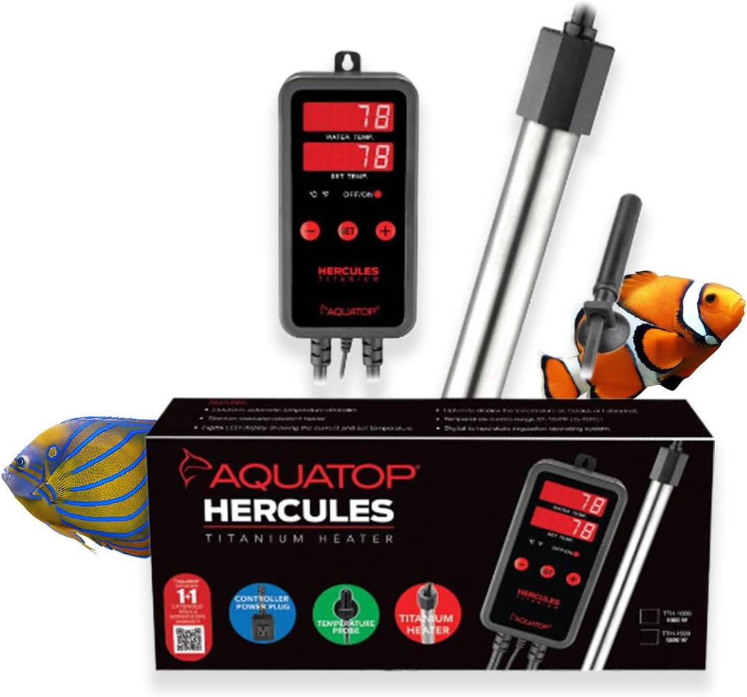 Aquatop Hercules 1,500-Watt Titanium Heater with Single Digital Controller - Up to 500-Gal - Adjustable Temperature - for Fresh & Saltwater Aquariums