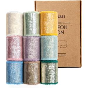 KEOSREE Multicolour Silk Chiffon Ribbon,Frayed Shimmery Silk Ribbon for Bridal Flower Bouquet Christmas Gift Wrapping Wedding Decor Invitations Decorations 1.5" x 18 Yards (2Yards X 9 Rolls)