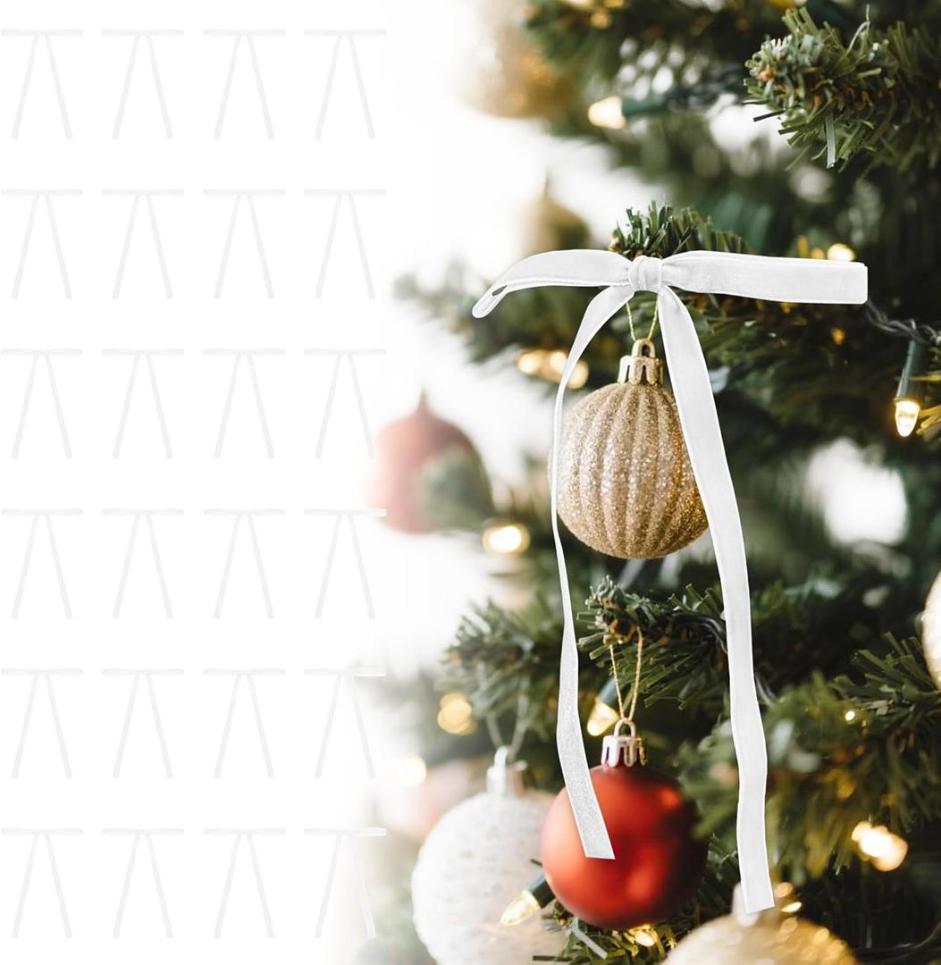 White Vintage Velvet Bows Decorations Small Ornaments for Christmas Tree, Garland, Wreath, Door, Outdoor (24 Pcs, 5 * 7 Inch)