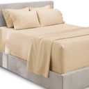 Hearth & Harbor Luxury Soft 6 Piece Bed Sheet Set Extra Deep Pocket Fitted Sheets Fits Mattress up to 21", Double Brushed Bedding, King, Cream