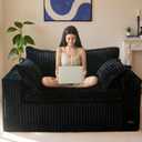 MAXYOYO 59" Bean Bag Sofa Couch, Loveseat Boneless Couch in a Box, Upholstered Small Mini Sofa with Deep Seating for Living Room Bedroom Office Apartment, No Assembly, Black