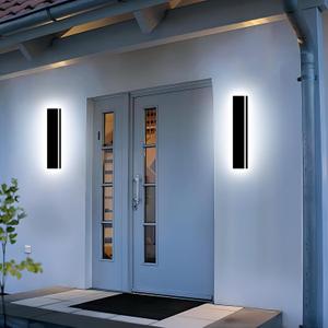 Upgraded 24inch 2pcs Modern Wall Light, 4.33 Inch Wide Dimmable Linear Wall Sconce, Waterproof IP65, Black LED Long Outdoor Lights for Garage, Front Door, Exterior Wall Lights