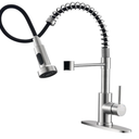 Ibergrif Kitchen Faucets with Pull Down Sprayer, Single Handle Pull Out Spring Sink Faucets High Arc Brushed Nickel Stainless Steel 1 or 3 Hole for RV Laundry Farmhouse Bar