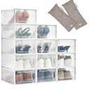 HomeBuddy Shoe Organizer for Closet - 12 Pack Shoe Boxes Clear Plastic Stackable Bins, Clear Shoe Boxes Stackable with Lids, Sneakers Storage Case, Zapateras Organizer for Shoes, Closet Shoe Organizer