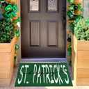 St. Patricks Day Door Mat - Happy St. Patricks & Tiny Shamrock Print Non Slip Low Profile Porch Patio Entrance Front Doormat for Irish Home Decor 17" x 30"