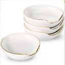 Boao 2.7 Inches Mini Ceramic Spoon Rests, Gold Rim Kitchen Spoon Rests, Mini Cooking Season Soup Holder for Stove Top Countertop, Teaspoon Rest, Coffee Stir Rest (White, 4 Pieces)