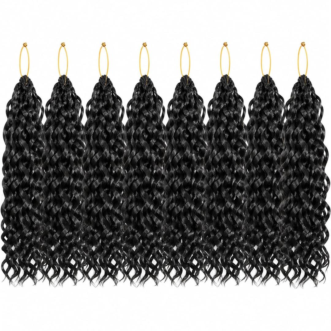 Gogo Curl Crochet Hair 10 Inch, Pre Looped Boho Curly Crochet Hair for Black Women, Water Wave Synthetic Braiding Hair, Lightweight, Natural Look, Easy Install (8 Packs,1B)