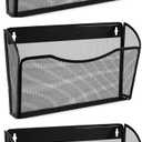 EASEPRES 3 Single Pocket Mesh Hanging File Organizer, Vertical Wall Mounted Magazine File Holder, Mount Basket Mail Paper Document Folder Organizing for Office, Home and School, Black