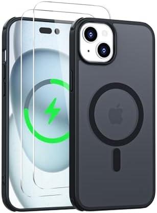 Iokmax Magnetic for iPhone 15 Plus Case [Compatible with MagSafe]with 2X Screen Protector, Military-Grade Slim Shockproof Phone Cover Translucent Matte Anti-Fingerprint for iPhone 15 Plus 6.7'', Black, Set of 2