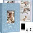 Baby Photo Album 4x6 300 Pockets with Memo Area & Hand and Footprint Kit, Linen Cover Slip-in Memory Book with Front Window, Acid-Free Keepsake for Newborn Boy Girl, First Year Moments