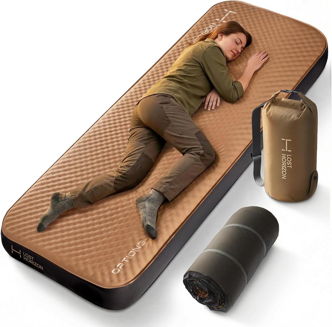 LOSTHORIZON Air & Foam Camping Mattress, Self-Inflating Sleeping Pad, 4.5" Thick, with Pump Sack, Single  