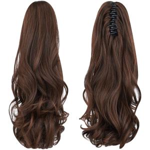 ponytail extension,16" claw clip hair extensions ponytail short curly hair ponytail Extension Natural Looking Synthetic Hairpiece for Women Medium Brown