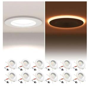12 Pack 5/6 Inch LED Can Lights with Night Light, Metal 5CCT Retrofit Recessed Lighting Selectable 2700K-6000K Dimmable, 12W=75W, 1200LM Downlight with Metal Smooth Trim - ETL and Energy Star