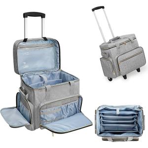 LIWSHWZ Rolling Teacher Bag With Wheels,Teacher Bag with Accordion File Organizer for up to 15.6" Laptop,Thickened Trailer Leg Detachable Trolley for Teaching& Office Supplies Storage17.39.813.4"