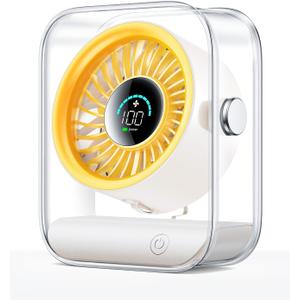 USB Desk Fan, Quiet Table Fan with Turbo Airflow, 100 Speeds, Digital Display, 90 Rotating, Small Rechargeable Battery Desktop Fans for Bedroom Home Office Travel, Ivory