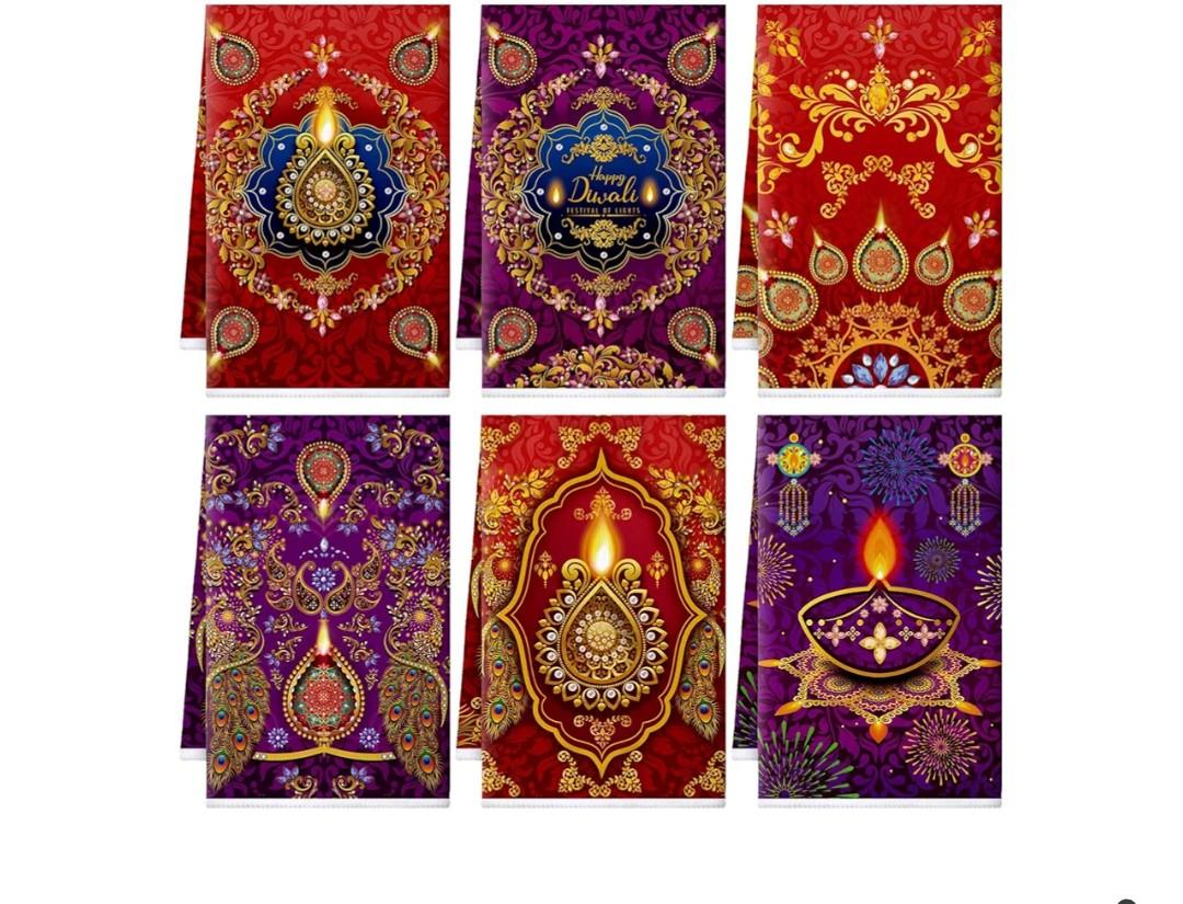 Breling 6 Pcs Kitchen Towels Microfiber Winter Dish Towel 23.62 x 15.75 Inch Decorative Tea Towel Absorbent Home Decoration Hand Towels(Red, Purple)