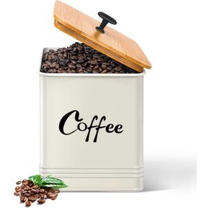Airtight Coffee Canister-Coffee Container, Airtight 40 oz Large Iron Beige Storage Container for Coffee Grounds, Beans, Pods & More,Coffee Bar Accessories & Gifts