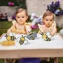 WATINC Bee Tiered Tray Decor - 4PCS Summer Wooden Table Centerpiece Sign, Double-sided Bees Printed Wood Tabletop Signs, Rustic Farmhouse Table Decoration for Holiday Home Honey Party Supplies