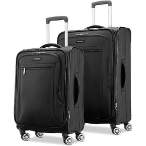 Samsonite Ascella X Softside Expandable Luggage with Spinners, Black, 2PC SET (Carry-on/Medium) (2PC (SP20/25))