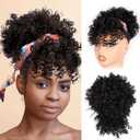 Drawstring Ponytail for Black Women, Afro Puff Bangs, 1B Natural Black