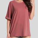 Blueek Women Oversized T-Shirt Crewneck Short Sleeve Shirts Casual Basic Tee Tops Burgundy L (Pink, L)